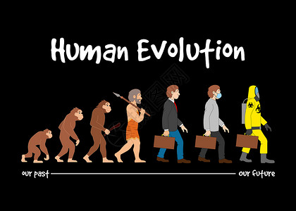 进化  我们的未来卡通片动物手提箱男性套装生长历史男人冒险背景图片