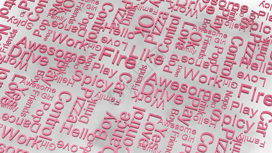浅灰色背景上的粉红色壁纸文字随机单词 字母字典3d抽象的雨让插图被孤立信高清图片素材