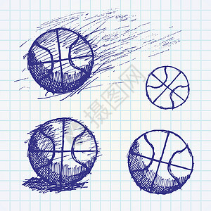 纸笔笔记本上的篮球球草图素描床单运动圆圈创造力卡通片钢笔绘画墨水手绘背景图片