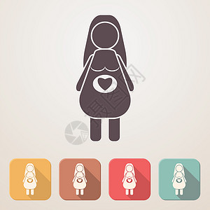 母亲图标孕妇平板图标 以带影子的彩色盒子设置不育生育力母性产妇怀孕女士母亲身体胚胎胎儿背景