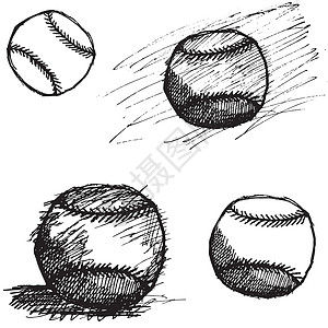 以白色背景隔离的棒球篮球草图集运动游戏卡通片涂鸦绘画插图草图黑色圆圈背景图片