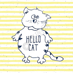 猫类素描 手工绘制的涂鸦印刷品设计矢量插图问候语草图手绘小猫卡通片打印卡片徽章贴纸动物背景图片