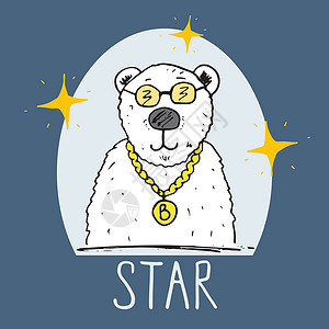 坐在星星上熊可爱熊手画草图 儿童矢量T恤印刷品设计图绘画吉祥物衣服插图卡通片问候语涂鸦孩子野生动物明信片设计图片
