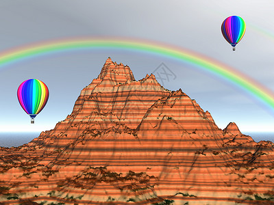 彩虹气球素材插图热气球山脉彩虹山峰自然界气球棕色飞根大山自由背景