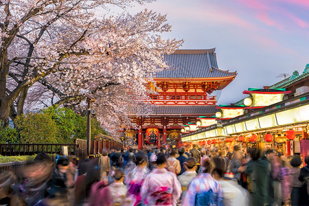 神社寺庙日本东京浅草岛购物街的观光旅游者背景