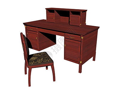 实木电脑桌主图旧的配有椅子的木板办公桌家具粮食棕色办公家具桌子实木抽屉背景