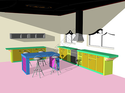 内置家具和餐饮用区大型厨房滚刀窗户座位橱柜背景图片