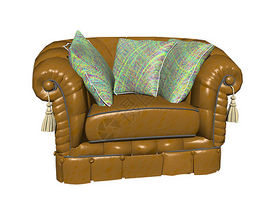 重棕色手椅 有坐垫绿色扶手客厅装潢家具绒球真皮枕头扶手椅背景图片