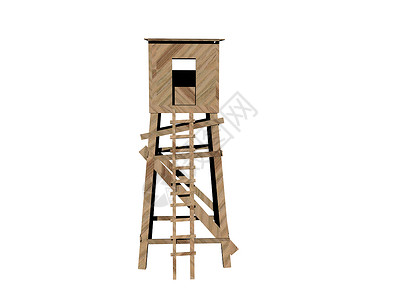 带梯子的木制望塔平台楼梯螺旋高座岗楼背景图片