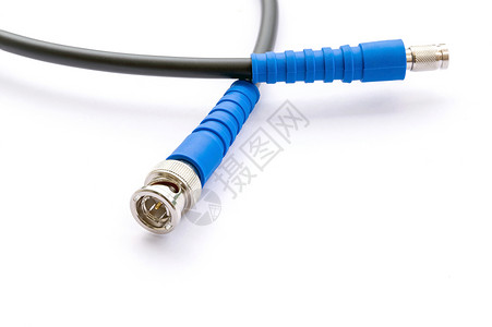 BNC 连接器插接电缆力量海浪女性电子男性宏观射频白色信号网络背景图片