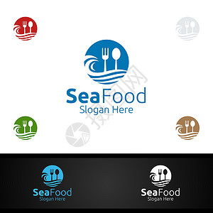 海餐厅餐馆或咖啡厅的海食导游生态勺子厨师身份烹饪咖啡店品牌叶子推广设计图片