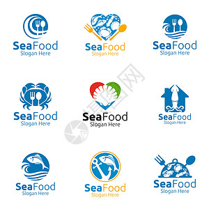 生态餐厅餐馆或咖啡厅的海食品贴纸品牌网络农场海鲜身份叶子酒吧生态食堂营养设计图片