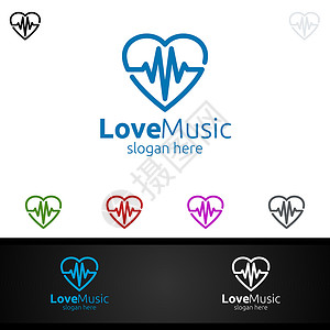 配有音符和爱概念的爱情音乐Logo唱歌玩家工作室歌手标识社交记录脉冲视频笔记背景图片