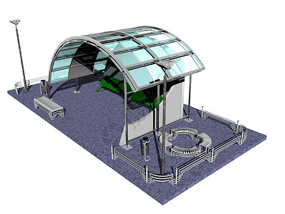 配有屋顶和座位的公共汽车车站玻璃交通天气公交巴士庇护所保护紫色公车背景图片