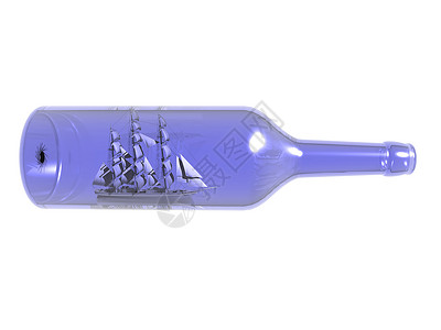 装有帆船的罐装玻璃瓶纪念品工艺品瓶船瓶颈蓝色背景图片