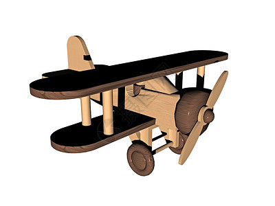 木制双翼飞机作为玩具单元房间孩子螺旋桨卡通片尾部翅膀车轮漫画背景