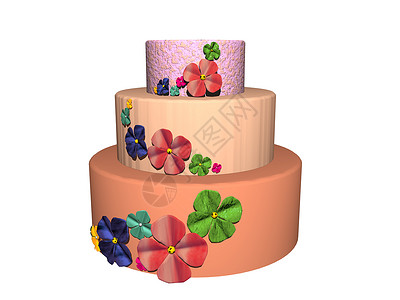 三层彩色装饰的结婚蛋糕绿色甜点红色塔蛋糕蓝色面团奶油背景图片