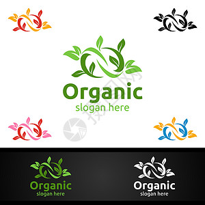 农产品品牌草药 生态 健康 瑜伽 食品或农场概念的无限自然和有机Logo设计模板叶子芳香环境生物农果标志花园食物树叶植物插画