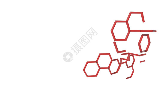 白色背景上的 3d 红色玻璃六边形高清结构分子通信 Dna 原子 神经元 科学概念设计 带点的连接线 医学 技术 化学 科学背景图片