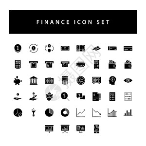 商业和财务图标集 带有黑色格字样式设计背景图片