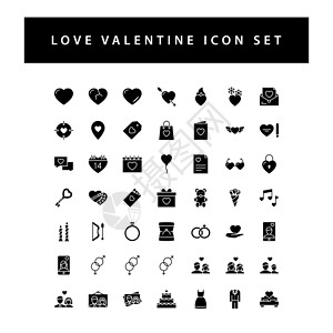 爱情人节图标设置 带有黑色格字风格设计背景图片