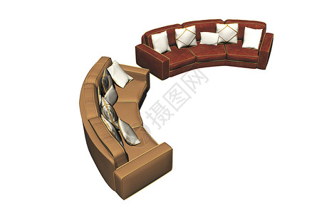 有枕头的大圆圆形皮沙发扶手休息沙发装潢躺椅家具座位真皮背景图片