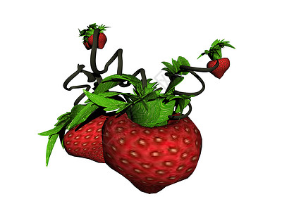 红色的红成熟草莓和绿色的东西青菜食物维生素营养素森林健康树叶果实水果坚果森林水果高清图片素材
