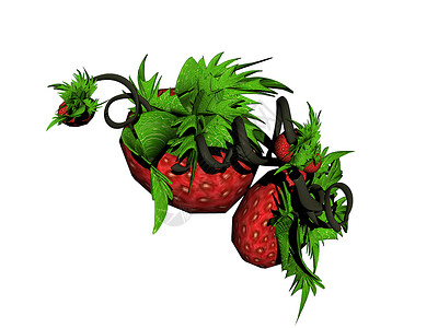 红色的红成熟草莓和绿色的东西青菜水果树叶坚果健康营养素果实食物维生素森林甜的高清图片素材