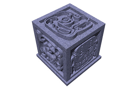 带有玛雅符号的蓝色石头立方体棺材盒子场所宗教装饰品背景图片
