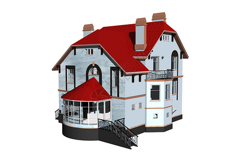 有红色屋顶的大别墅温室别墅楼梯房子建筑栏杆背景图片