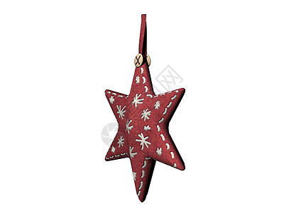 由织物缝合的小型多彩圣诞花边红色红心吊坠星星装饰背景图片