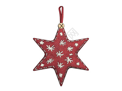 由织物缝合的小型多彩圣诞花边红色吊坠红心星星装饰背景图片