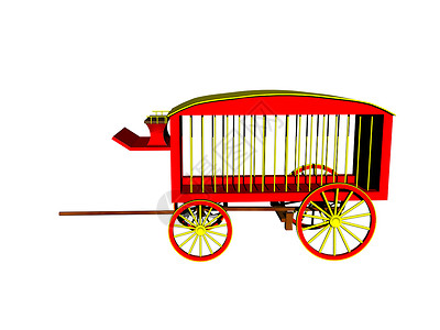 红马戏车厢 配有动物运输酒吧车轮拉杆漫画驾驶楼梯车辆旅游马车窗帘马戏团背景图片