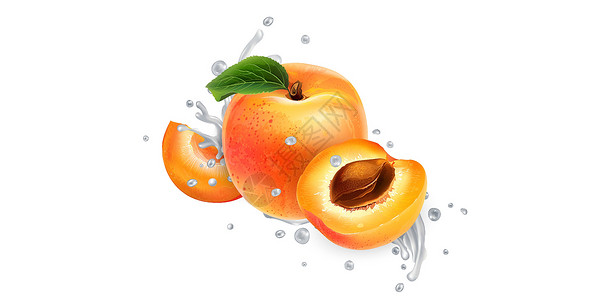 酸甜杏子牛奶或酸奶喷洒中的杏子鞭打广告厨房产品美食插图营养饮食飞溅液体插画