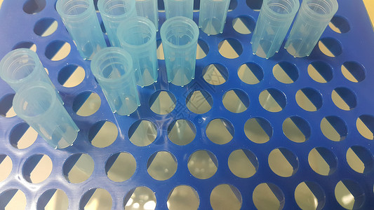 在带有空洞的微滴盒中 特写蓝色微升小提示的视图增殖实验营养素化学品文化仪器器具多管科学补充背景图片