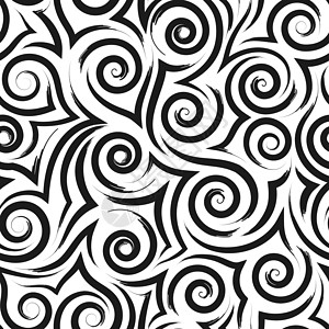 平滑黑波螺旋和环流的几何无缝无缝模式漩涡滚动包装纸液体纺织品线条织物溪流卷曲打印背景图片