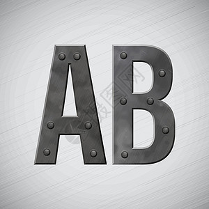 金属划痕金属字母插图划痕铆钉数字倒角合金字体工业灰色插画