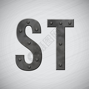 金属字母字体铆钉合金工业灰色数字倒角划痕插图背景图片