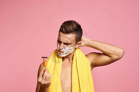纯皮肤粉色底底皮 复制空间剃须成人卫生男生男人奶油治疗温泉微笑身体背景图片