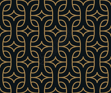 带有线条的抽象几何图案 无缝矢量背景 蓝黑色和金色纹理条纹六边形蓝色网格六面体织物正方形窗帘装饰品几何学背景图片