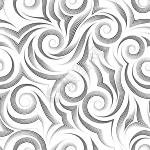 滨海湾白色黑线的无缝矢量模式 由平滑笔绘制于th打印装饰品涡流流动滚动包装卷曲笔触织物海湾插画
