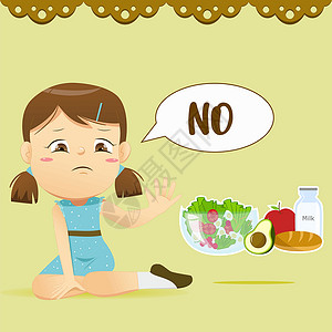 你吃不吃女孩说不吃健康食物插画