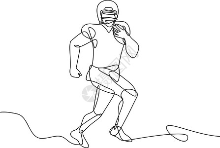 美国足球运动员美国足球跑回后宽接收器四分卫或紧端赛跑 配有球连续线绘图设计图片