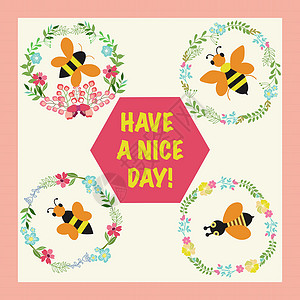 蜜蜂和花带蜂蜜花 蜜蜂和文字的框框架有一个美好的一天插画