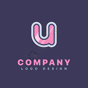 字母 U 标志设计模板蓝色插图紫色圆形粉色公司背景图片