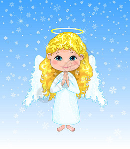 雪花背景上可爱的天使女孩背景图片