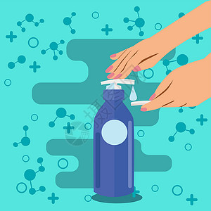 洗护手液手往下推泵液肥皂或墨水润滑剂插画