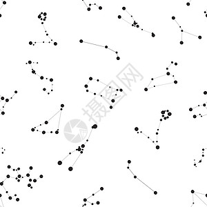 星座线条无缝模式 带有 Zodiac 符号和星在宇宙天空背景上 矢量 I 说明魔法星系地球行星日历八字蓝色插图生日科学插画