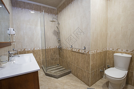 豪华公寓内厕所内部设计设计浴室龙头大理石蓄水池家具马桶洗手间房子软管瓷砖背景图片