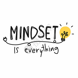 举止Mindset 是所有字词和灯泡矢量插图设计图片